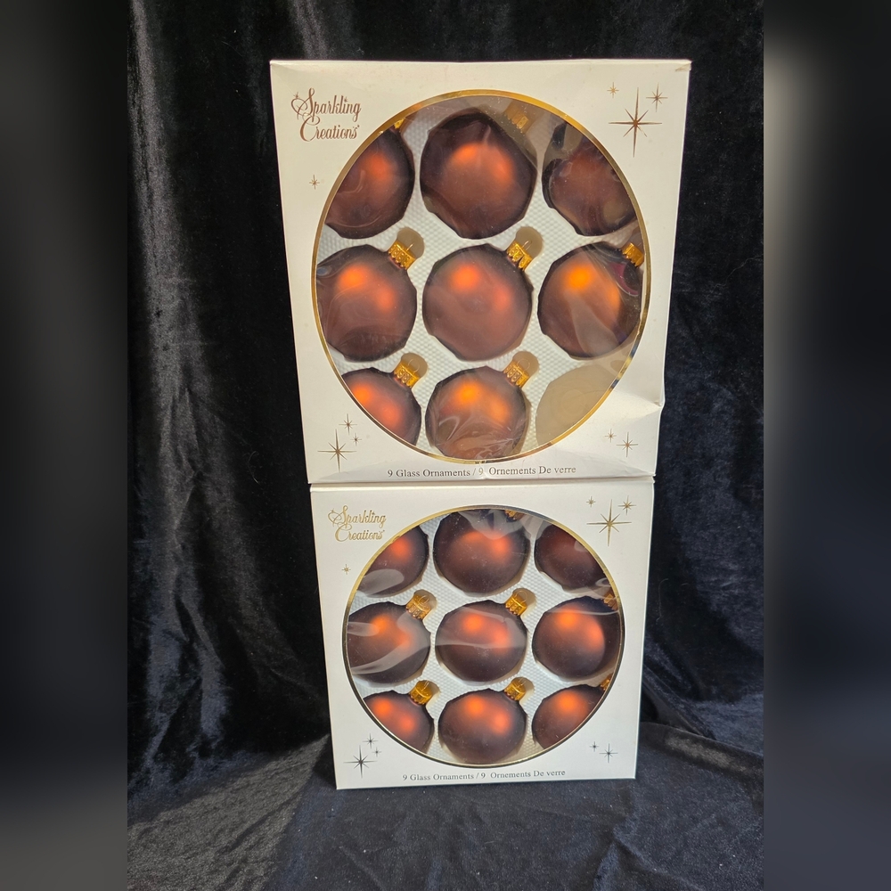 Sparkling Creations Copper Satin Glass Ornaments, 2 Boxes/17 Total VTG